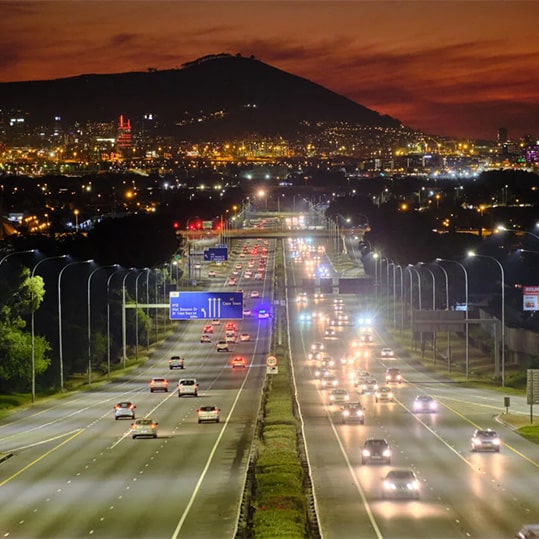 Cape Town highway at night.